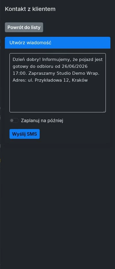Ręczna wysyłka wiadomości SMS do klienta